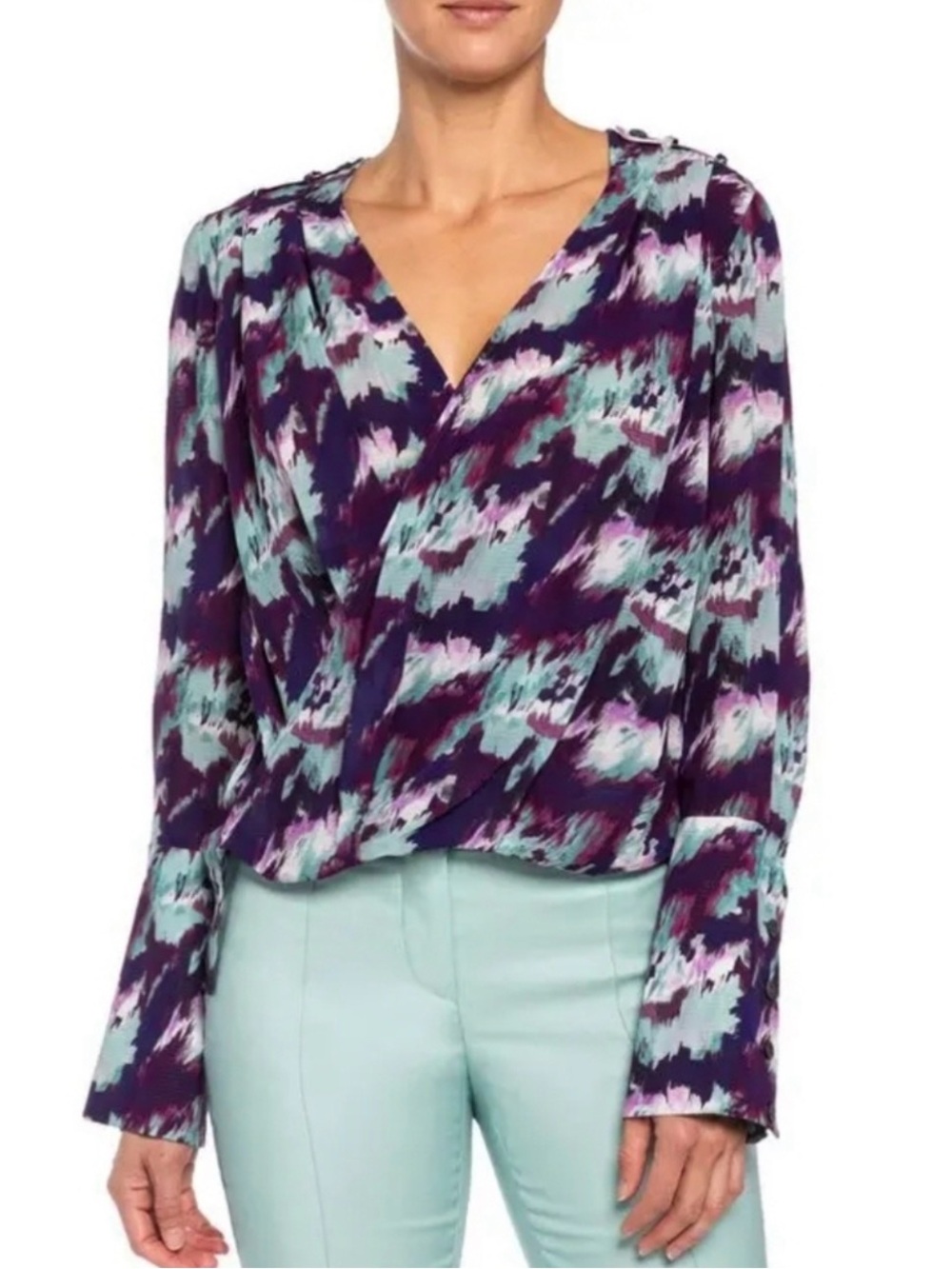 Santorelli Sabil Georgette Faux Wrap Blouse Size 40 NWT